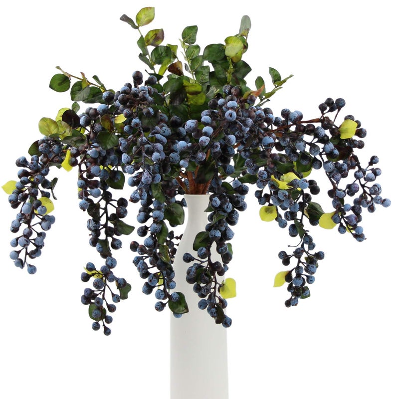 Rinlong 2Pcs Artificial Blueberries Fake Berries Stems Hanging Spray Frosted Blueberry Fall Floral Picks for Wreath Thanksgiving Decoration - Image 2